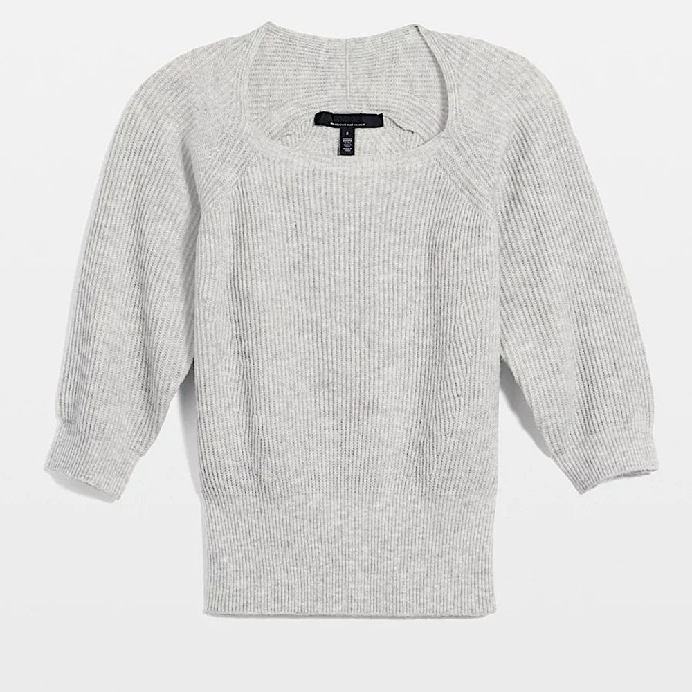 WHBM GRAY RIBBED RAGLAN PULLOVER SWEATER